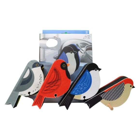 Perched Bird Kitchen Sponges with Suction Perch, Set of 4 Birds - Picture 3 of 4